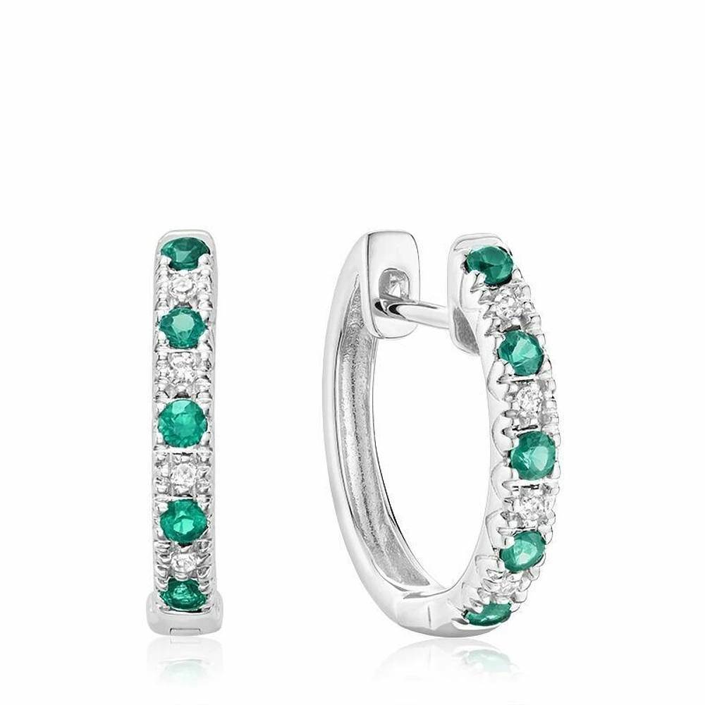 Emerald  & Diamond Huggie Earrings White Gold