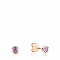 Bezel Set Pink Amethyst Stud Earrings Rose Gold