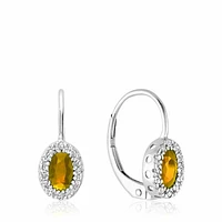 Oval Citrine & Diamond Halo Dangle Earrings White Gold