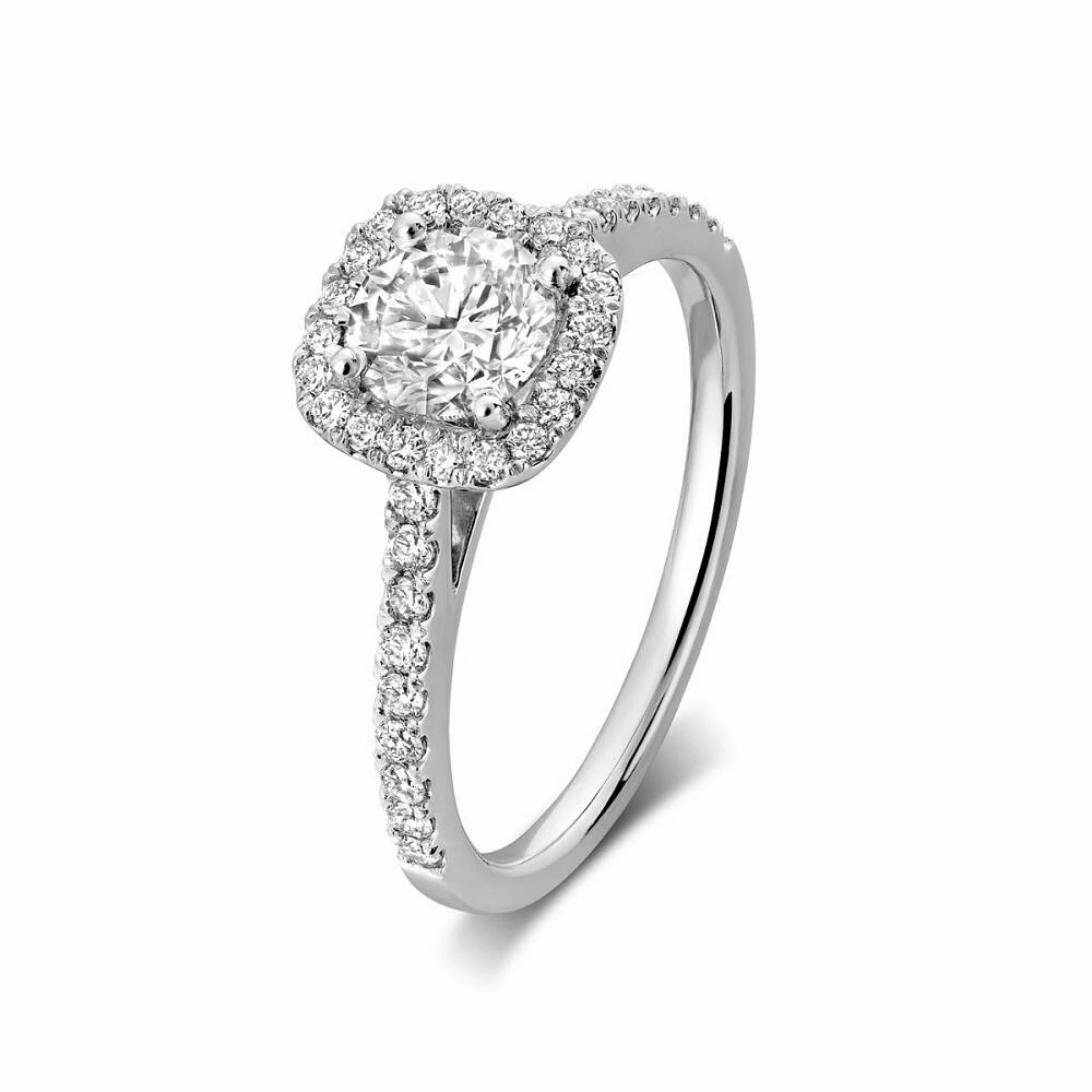 Cushion Shaped Halo Diamond Engagement Ring 14KT Gold 0.50 carat TDW