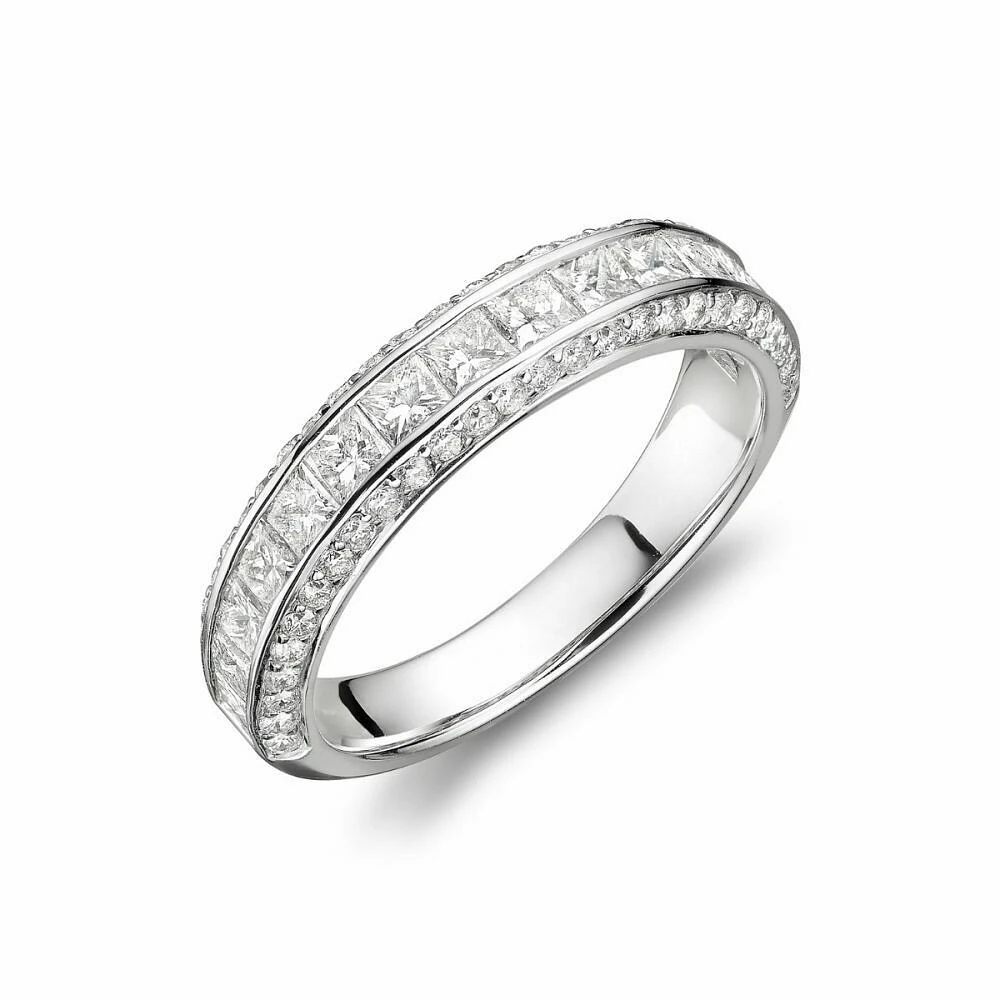 Channel Set Princess Cut Diamond Wedding Band White Gold