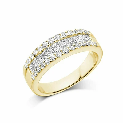Wide Channel Set Princess Cut Diamond Wedding Band Yellow Gold