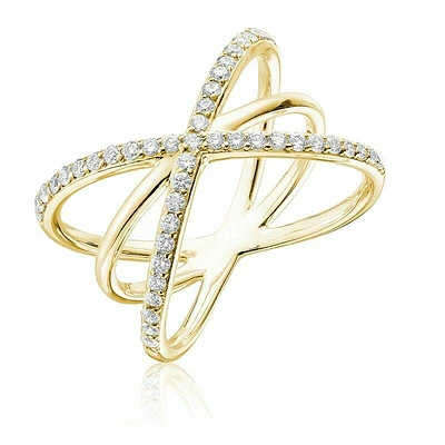 Double Diamond Crossover Ring Yellow Gold