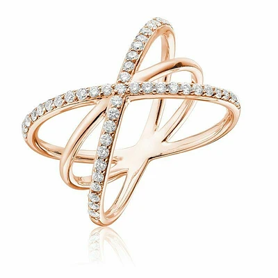 Double Diamond Crossover Ring Rose Gold