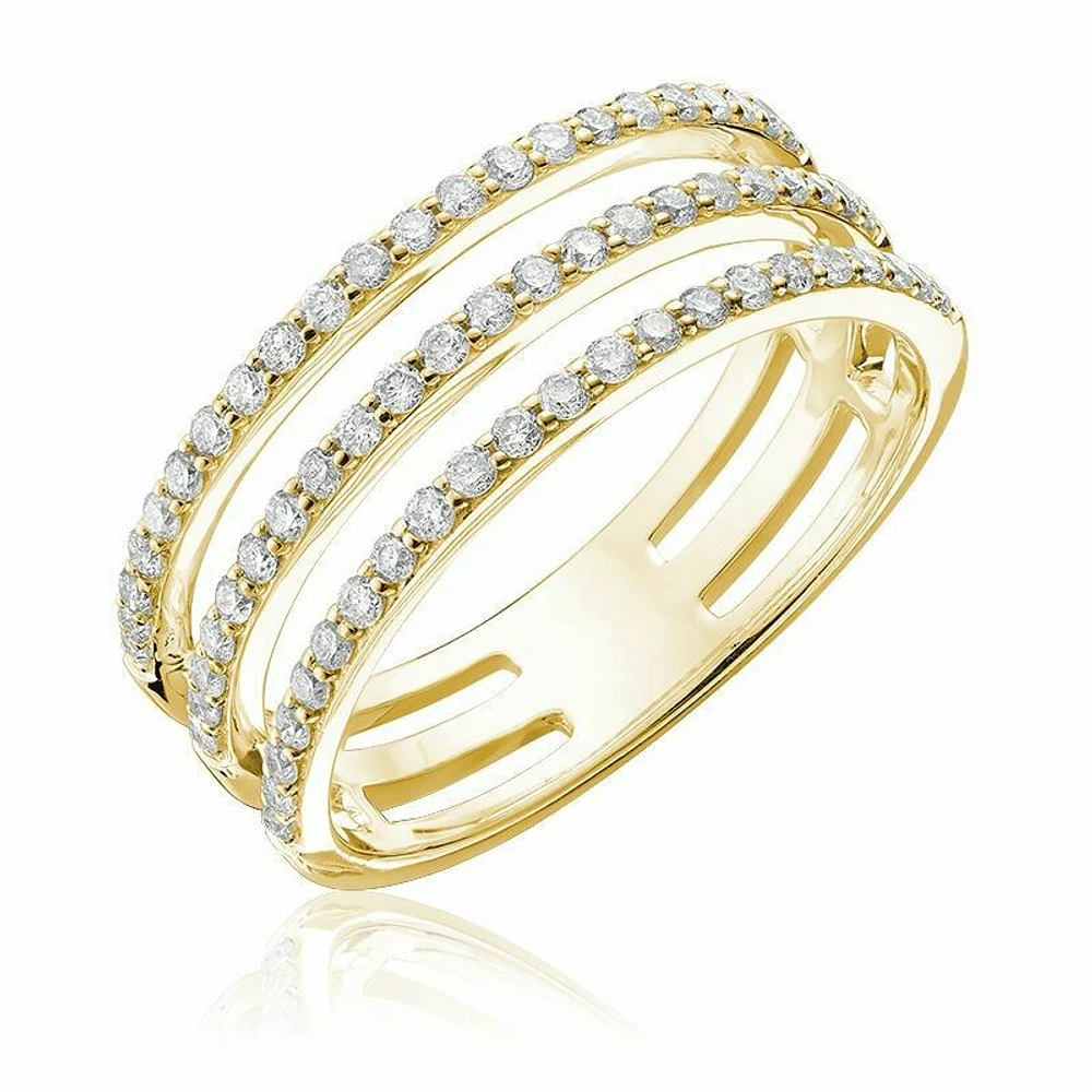 Open Split Triple Shank Diamond Fashion Ring Yellow Gold