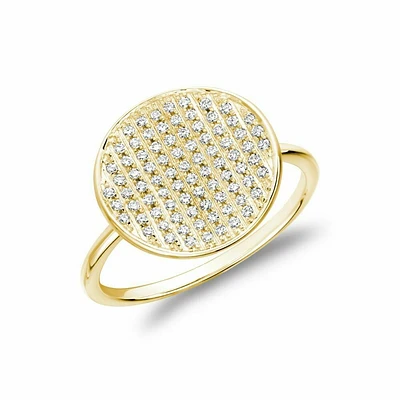 Curved Disk Diamond Ring Yellow Gold