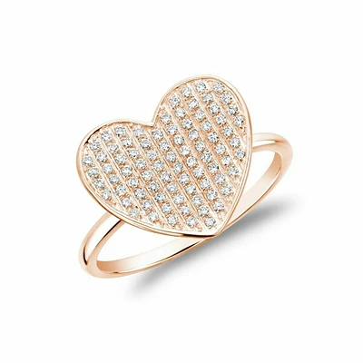 Curved Heart-Shaped Diamond Ring Rose Gold