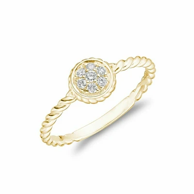 Round Rope Diamond Ring Yellow Gold