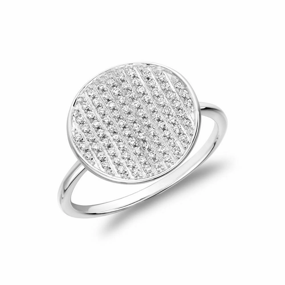 Curved Disk Diamond Ring White Gold