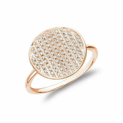 Curved Disk Diamond Ring Rose Gold