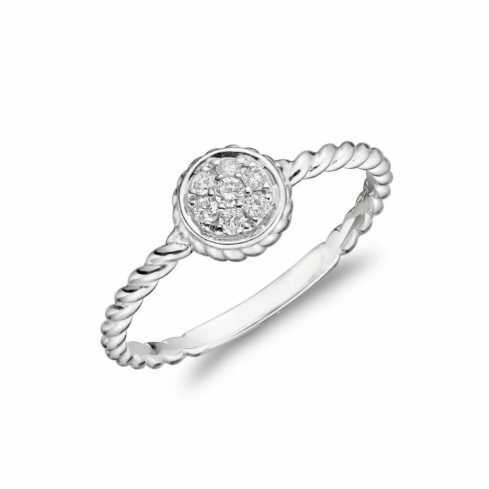 Round Rope Diamond Ring White Gold