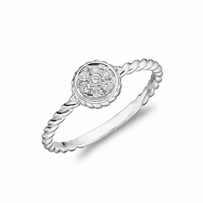 Round Rope Diamond Ring White Gold