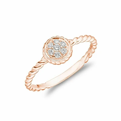 Round Rope Diamond Ring Rose Gold