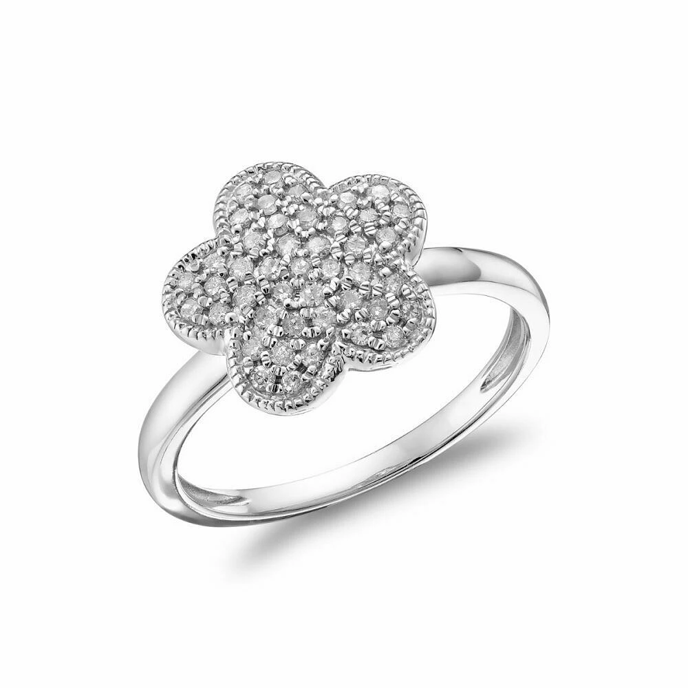 Flower Leaf Diamond Ring White Gold