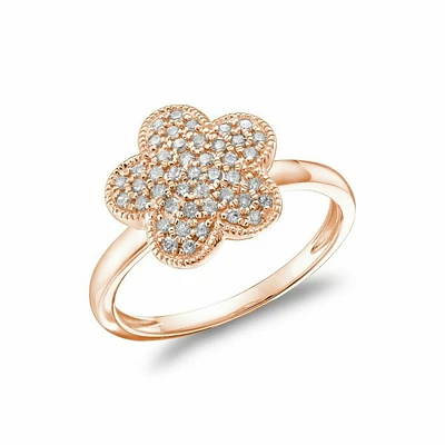 Flower Leaf Diamond Ring Rose Gold