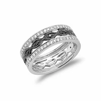 Three Row Pave Diamond & Marquise Milgrain Ring White Gold