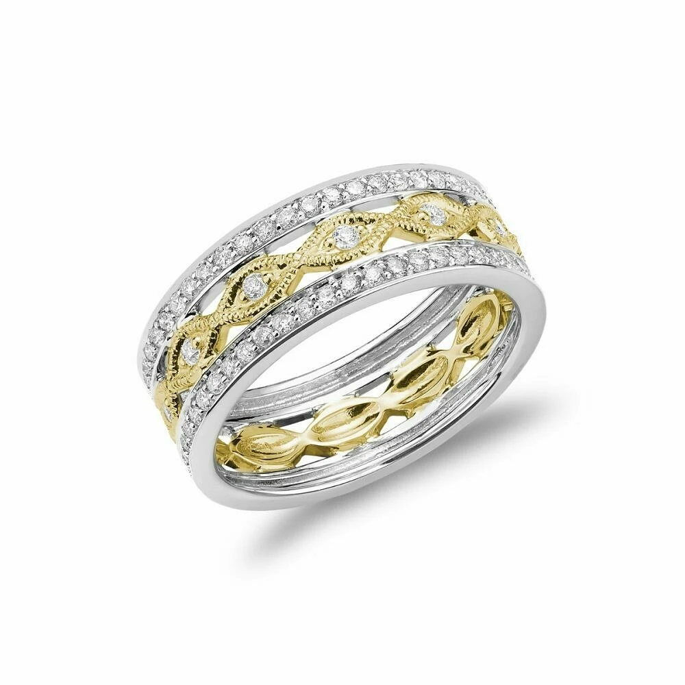 Three Row Pave Diamond & Marquise Milgrain Ring White- Gold