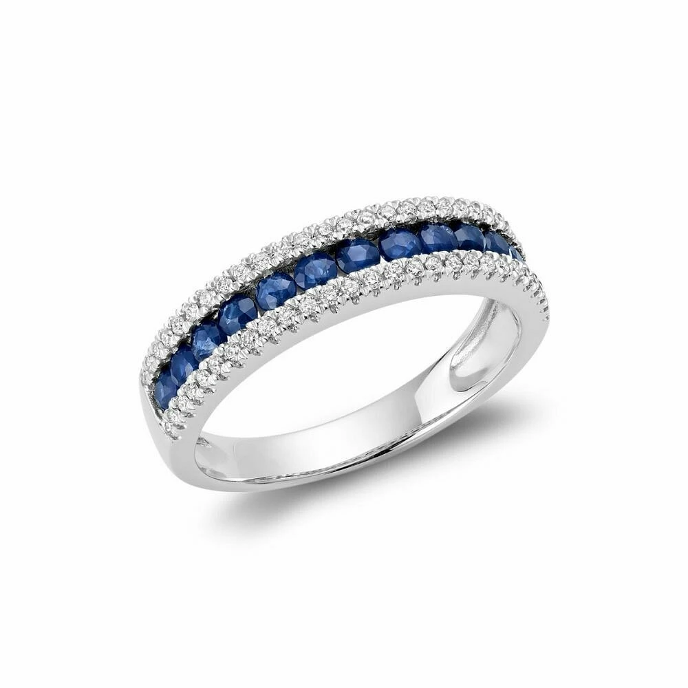 Semi Eternity Blue Sapphire & Diamond Ring Gold