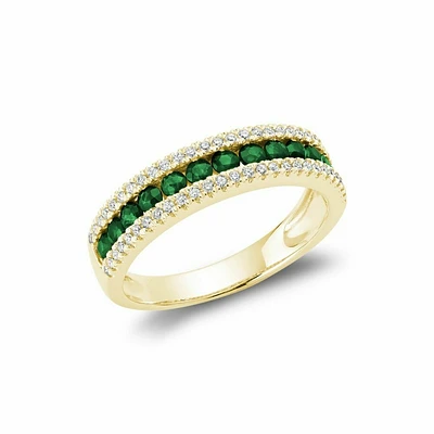 Semi Eternity Emerald & Diamond Ring Gold