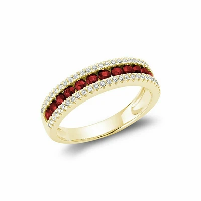 Semi Eternity Ruby & Diamond Ring Yellow Gold