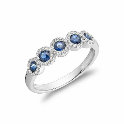 Blue Sapphire & Diamond Frame Ring White Gold