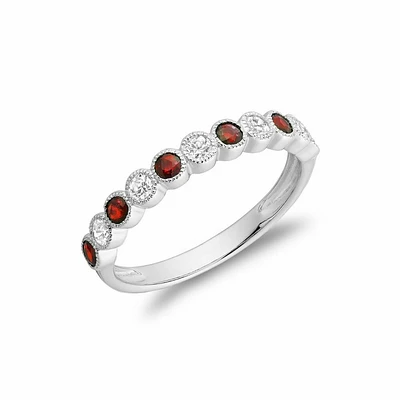 Semi Eternity Ruby & Diamond Milgrain Band White Gold