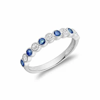 Semi Eternity Blue Sapphire & Diamond Milgrain Band White Gold