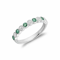 Semi Eternity Emerald & Diamond Milgrain Band White Gold