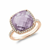 Cushion Cut Amethyst & Diamond Halo Ring White Gold