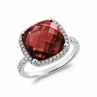Cushion Cut Garnet  & Diamond Halo Ring White Gold