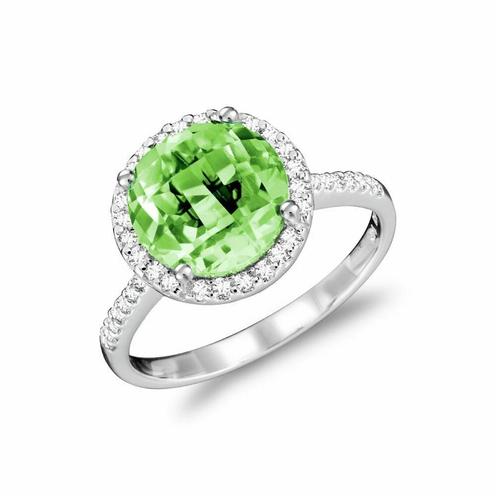 Round Peridot & Diamond Halo Ring White Gold