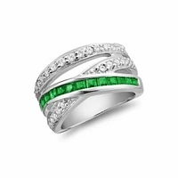 Bypass Wide Emerald & Diamond Ring White Gold