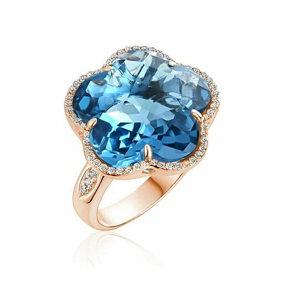 London Blue Topaz & Diamond Flower Ring Rose Gold