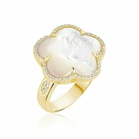 Mother of Pearl & Diamond Flower Ring Yellow Gold