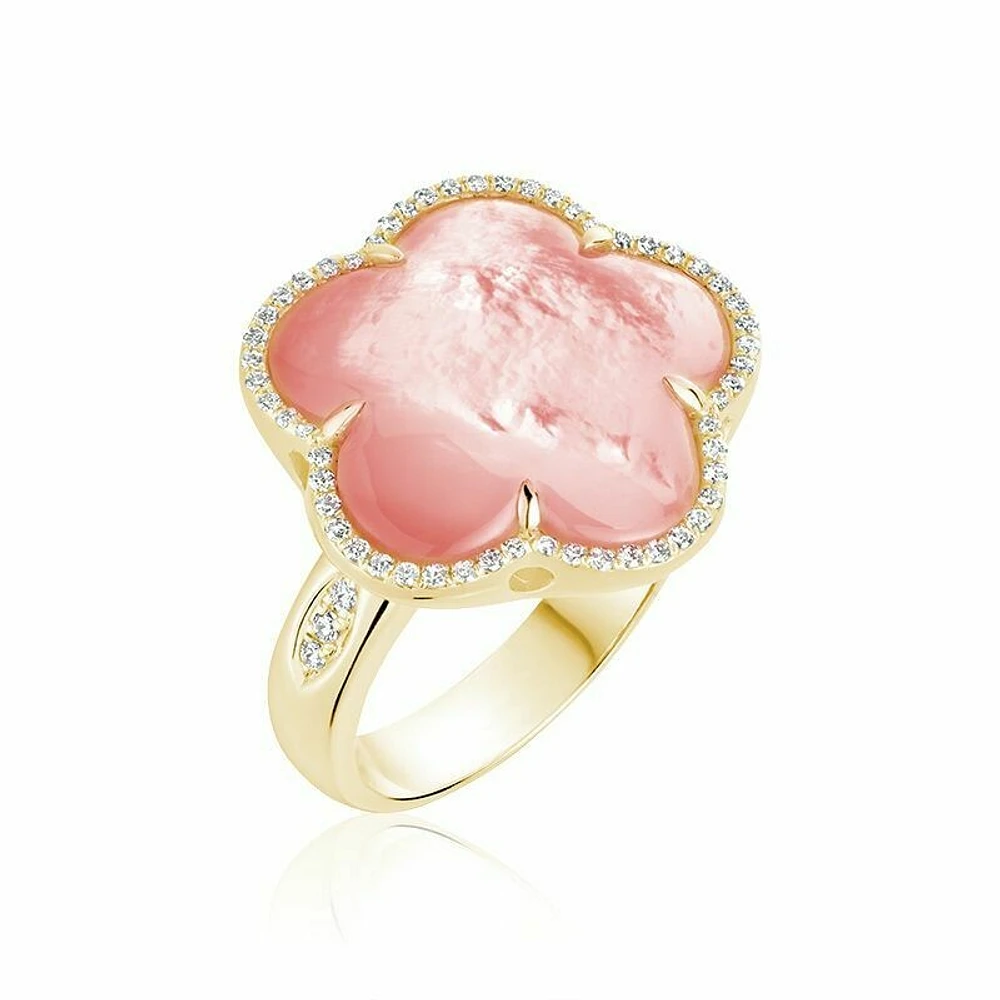 Mother of Pearl & Diamond Flower Ring Gold