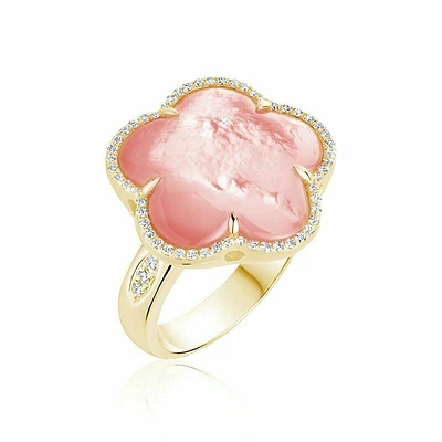 Mother of Pearl & Diamond Flower Ring Gold