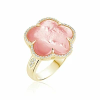 Mother of Pearl & Diamond Flower Ring Gold