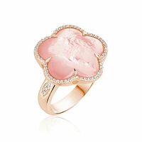 Mother of Pearl & Diamond Flower Ring Rose Gold