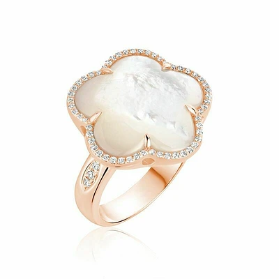 Mother of Pearl & Diamond Flower Ring Rose Gold