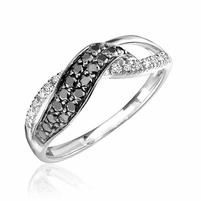 Ribbon Black & White Diamond Ring White Gold