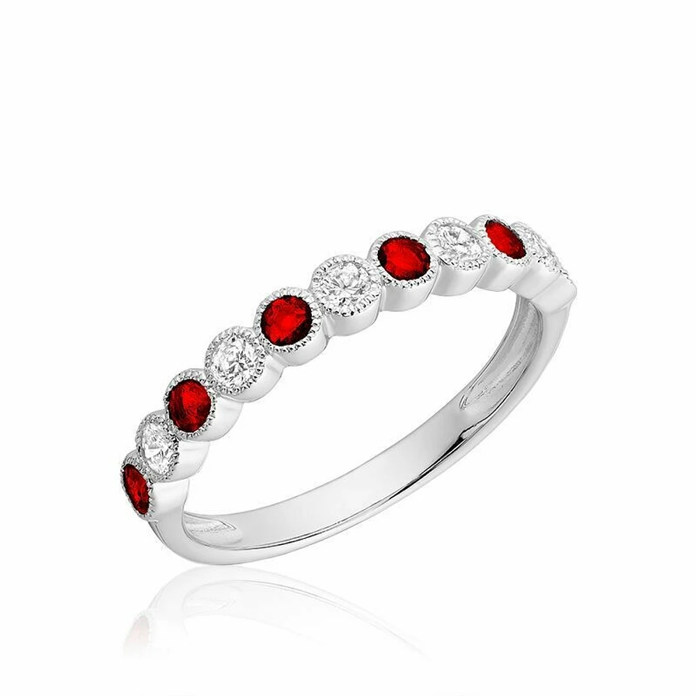 Semi Eternity Ruby & Diamond Band White Gold