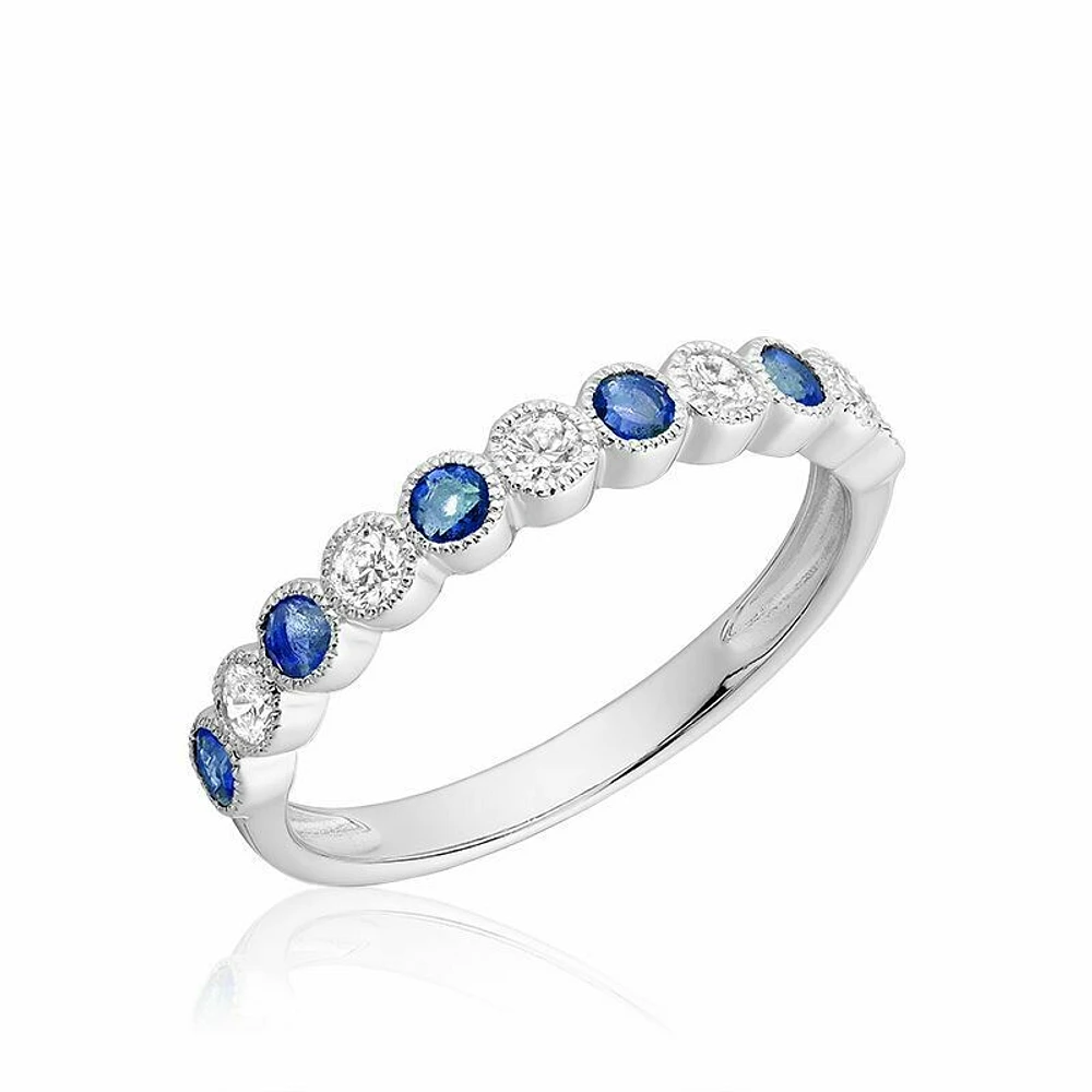 Semi Eternity Blue Sapphire & Diamond Band White Gold