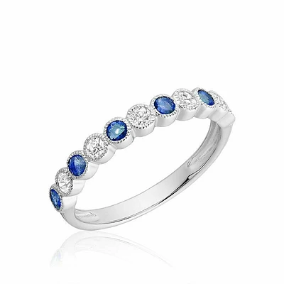 Semi Eternity Blue Sapphire & Diamond Band White Gold