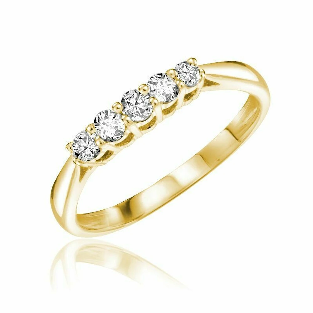 Five Stone Solitaire Diamond Ring Yellow Gold