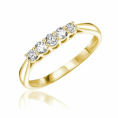 Five Stone Solitaire Diamond Ring Yellow Gold