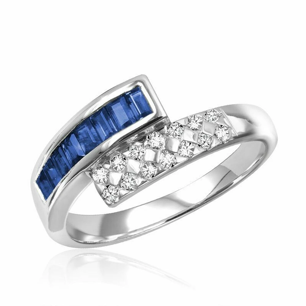 Bypass Blue Sapphire & Diamond Ring