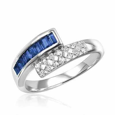 Bypass Blue Sapphire & Diamond Ring