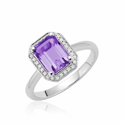 Amethyst & Diamond Emerald Cut Ring