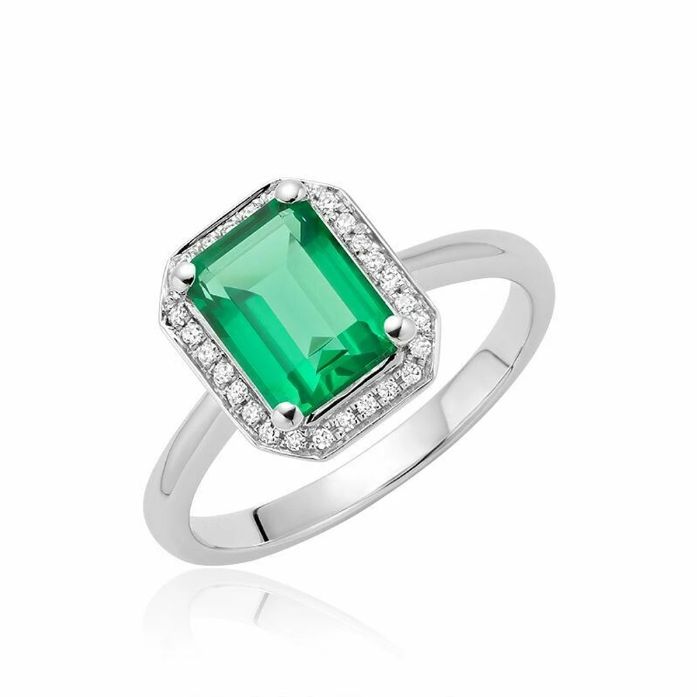 Created Emerald & Diamond Emerald Cut Ring