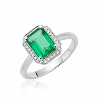 Created Emerald & Diamond Emerald Cut Ring